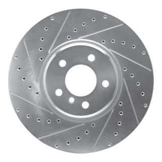 R1 08-19 BMW X6 Front Left Drilled & Slotted Silver Brake Rotor