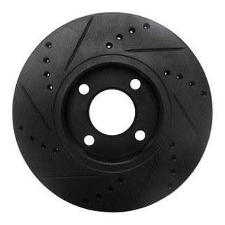 R1 90-91 Audi 90 Quattro Front Right Drilled & Slotted Black Brake Rotor