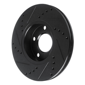 R1 85-91 Audi 5000S Front Right Drilled & Slotted Black Brake Rotor