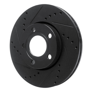 R1 85-91 Audi 200 Quattro Front Left Drilled & Slotted Black Brake Rotor
