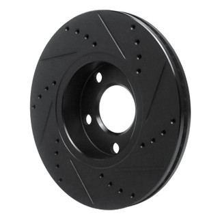 R1 85-91 Audi 200 Quattro Front Left Drilled & Slotted Black Brake Rotor