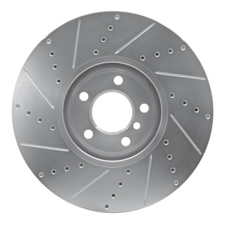 R1 10-18 BMW 535I GT Left Front Drilled & Slotted Silver Brake Rotor