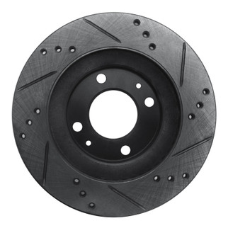 R1 12-17 Mitsubishi I-MIEV Front Left Drilled & Slotted Black Brake Rotor