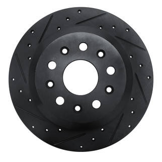 R1 18-25 Jeep Wrangler Rear Left Drilled & Slotted Black Brake Rotor