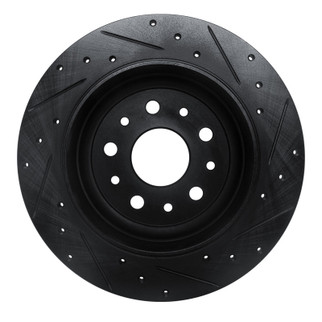 R1 18-25 Jeep Wrangler Rear Left Drilled & Slotted Black Brake Rotor