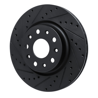 R1 18-25 Jeep Wrangler Front Left Drilled & Slotted Black Brake Rotor