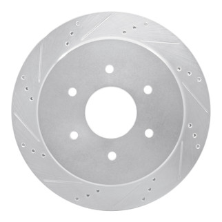 R1 17-24 Nissan Titan Rear Left Drilled & Slotted Silver Brake Rotor