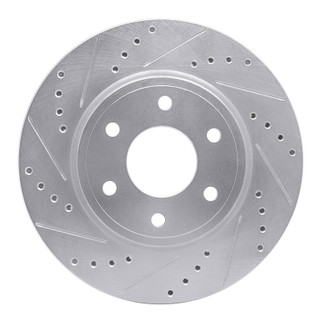 R1 05-21 Nissan Frontier Front Left Drilled & Slotted Silver Brake Rotor