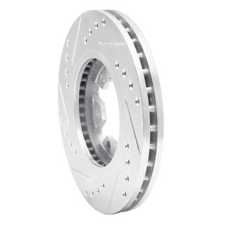 R1 85-12 Nissan D21 Hardbody Pickup HD (6 Cyl) Front Right Drilled & Slotted Silver Brake Rotor