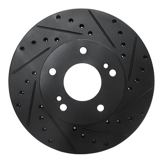 R1 87-89 Nissan 300ZX Turbo Front Right Drilled & Slotted Black Brake Rotor