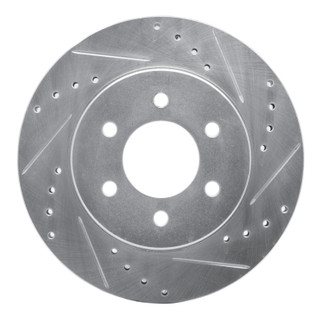 R1 1991-1996 Dodge Dakota 4WD Front Right Drilled & Slotted Silver Brake Rotor