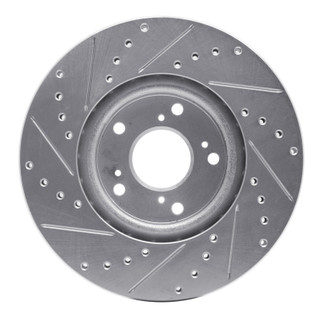 R1 06-15 Honda Civic Si Front Right Drilled & Slotted Silver Brake Rotor