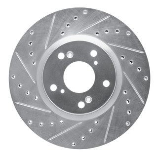 R1 06-15 Honda Civic Si Front Left Drilled & Slotted Silver Brake Rotor