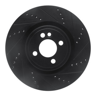R1 09-14 Mini Cooper (Excl Clubman) Front Right Drilled & Slotted Black Brake Rotor