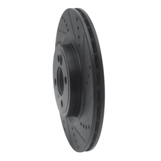 R1 09-14 Mini Cooper (Excl Clubman) Front Right Drilled & Slotted Black Brake Rotor