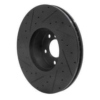 R1 16-18 BMW X4 Right Front Drilled & Slotted Black Brake Rotor