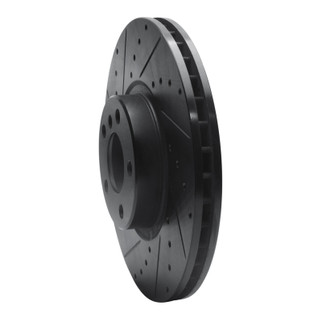 R1 07-18 BMW X5 Front Left Drilled & Slotted Black Brake Rotor