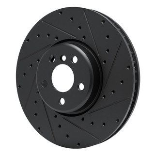 R1 16-25 BMW 330e Left Front Drilled & Slotted Black Brake Rotor