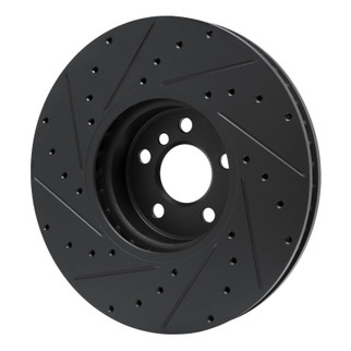 R1 16-25 BMW 330e Left Front Drilled & Slotted Black Brake Rotor