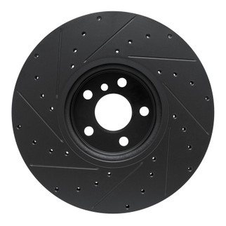 R1 16-25 BMW 330e Left Front Drilled & Slotted Black Brake Rotor