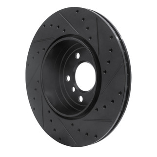 R1 10-19 BMW 535I GT Rear Left Drilled & Slotted Black Brake Rotor
