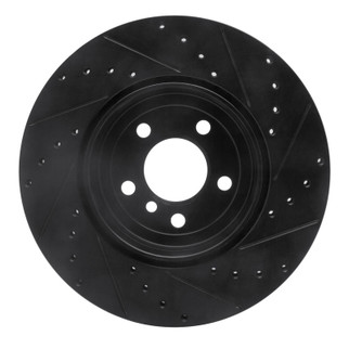 R1 10-19 BMW 535I GT Rear Left Drilled & Slotted Black Brake Rotor