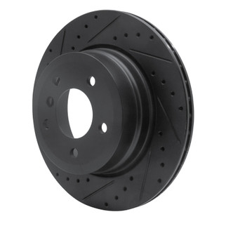 R1 06-10 BMW 528I xDrive Rear Left Drilled & Slotted Black Brake Rotor