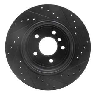 R1 06-10 BMW 528I xDrive Rear Left Drilled & Slotted Black Brake Rotor