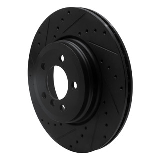 R1 02-05 BMW 760LI Rear Left Drilled & Slotted Black Brake Rotor
