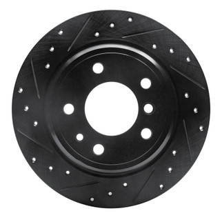 R1 89-95 BMW 530I Rear Left Drilled & Slotted Black Brake Rotor