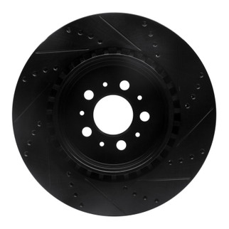 R1 04-07 Volvo V70 Rear Left Drilled & Slotted Black Brake Rotor