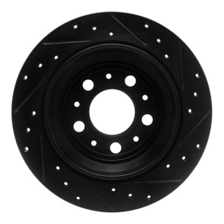 R1 99-00 Volvo V70 Rear Left Drilled & Slotted Black Brake Rotor