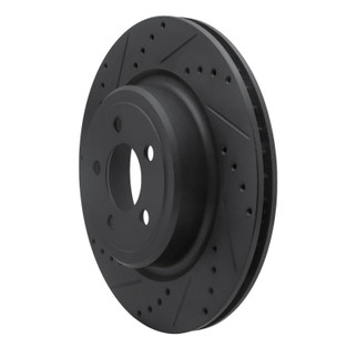 R1 06-23 Dodge Charger Rear Left Drilled & Slotted Black Brake Rotor