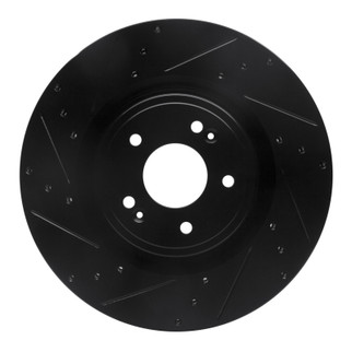 R1 18-22 Genesis G70 Front Left Drilled & Slotted Black Brake Rotor