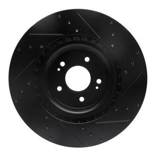 R1 18-22 Genesis G70 Front Left Drilled & Slotted Black Brake Rotor