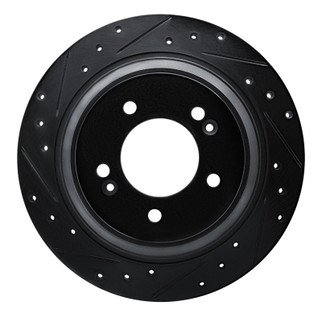 R1 17-23 Hyundai Kona EV Rear Left Drilled & Slotted Black Brake Rotor