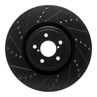 R1 03-25 Subaru Impreza Front Left Drilled & Slotted Black Brake Rotor