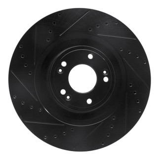 R1 12-17 Genesis G80 Front Left Drilled & Slotted Black Brake Rotor