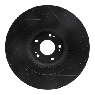 R1 12-17 Genesis G80 Front Left Drilled & Slotted Black Brake Rotor