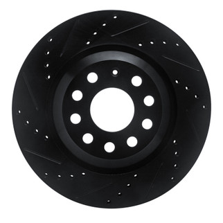 R1 15-25 Volkswagen GTI Rear Left Drilled & Slotted Black Brake Rotor