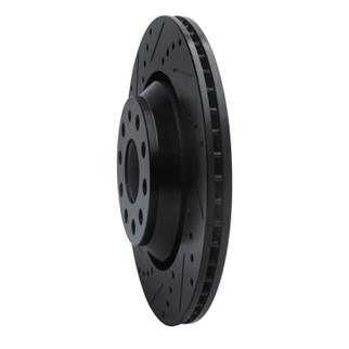 R1 15-25 Volkswagen GTI Rear Left Drilled & Slotted Black Brake Rotor