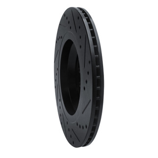 R1 15-25 Volkswagen GTI Rear Left Drilled & Slotted Black Brake Rotor