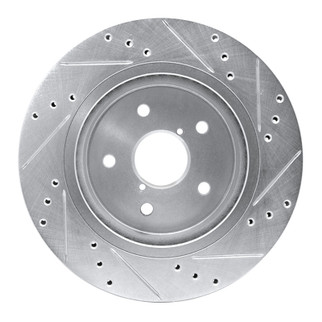 R1 2015-2025 Subaru Outback Rear Left Drilled & Slotted Silver Brake Rotor