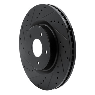 R1 2013-2025 Infiniti Q50 Front Left Drilled & Slotted Black Brake Rotor