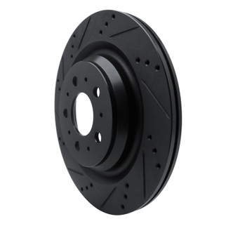 R1 2017-2025 Tesla Model 3 Rear Left Drilled & Slotted Black Brake Rotor