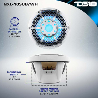 DS18 Subwoofer & Enclosure 10in 300 Watts RMS 4 ohm SVC White