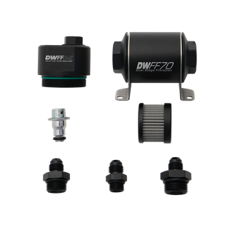 DeatschWerks DWFFR-X 70mm Billet Fuel Filter Regulator - 10 Micron with 6AN Fittings
