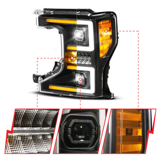ANZO 20-22 Ford Super Duty (Halogen) Z-Series Full LED Proj Headlights SeqSig - Driver Side ONLY
