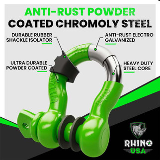 Rhino USA 3/4In D-Ring Shackle Set (2-Pack)(Green)