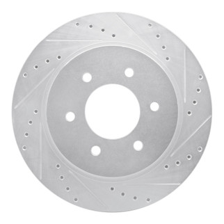 R1 16-24 Nissan Titan XD Front Right Drilled & Slotted Silver Brake Rotor